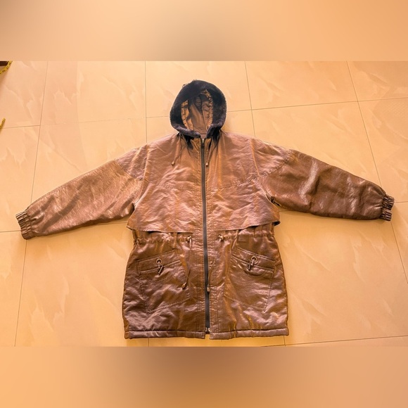 Sarah Morgan Vintage Winter Coat Women's hoodie pocket full zipper brown black L - Picture 4 of 16